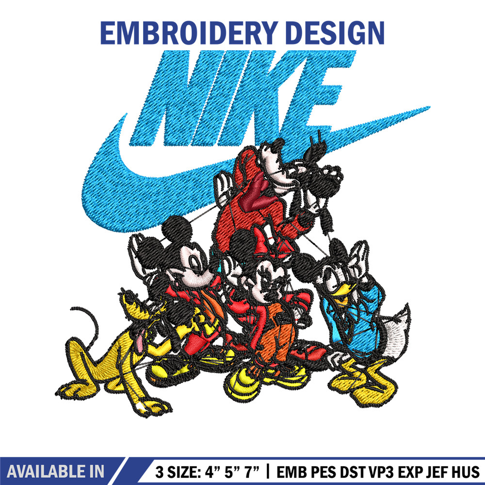 Mickey and friends Nike Embroidery design, Disney Embroidery, Nike design, Embroidery file, logo shirt, Instant download.jpg