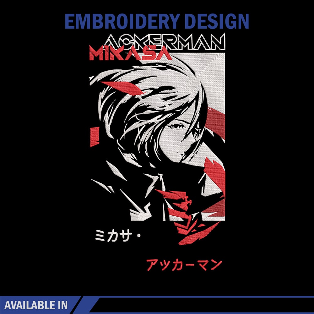 Mikasa ackerman Embroidery Design, Aot Embroidery, Embroidery File, Anime Embroidery, Anime shirt, Digital download (2).jpg