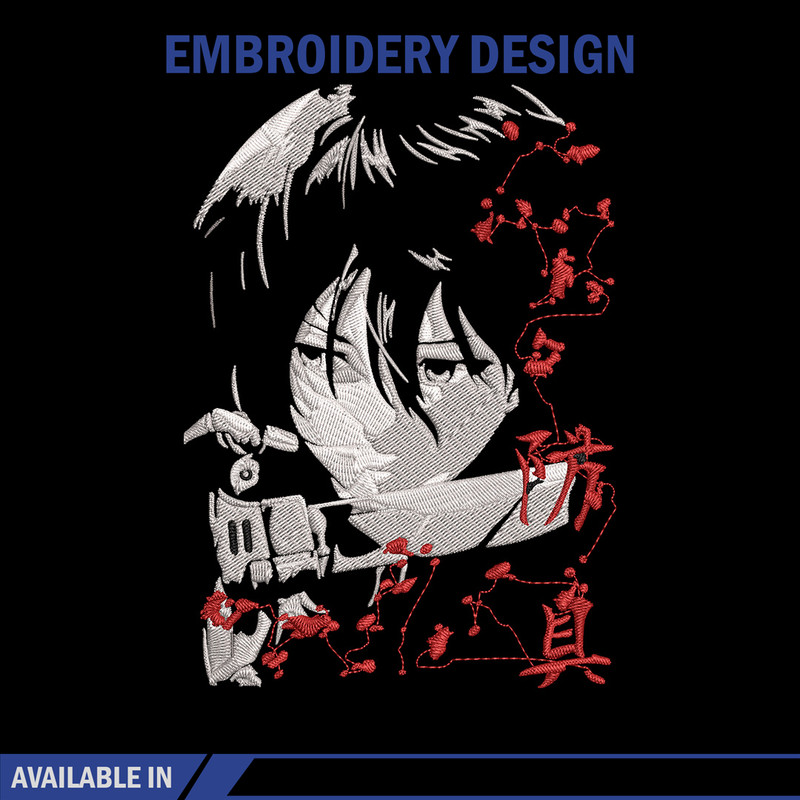 Mikasa Ackerman Embroidery Design, Aot Embroidery, Embroidery File, Anime Embroidery,Anime shirt, Digital download.jpg