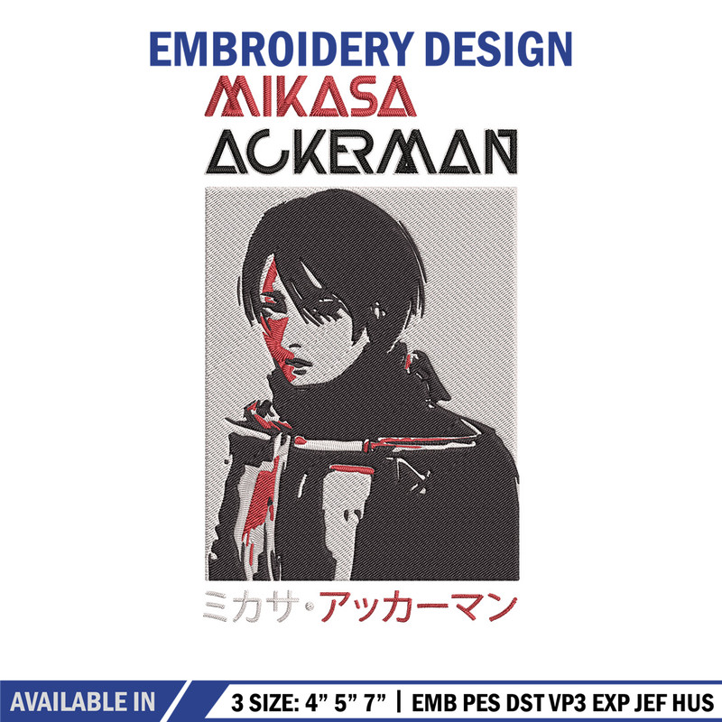 Mikasa Ackerman Embroidery Design, Aot Embroidery, Embroidery File,Anime Embroidery, Anime shirt, Digital download..jpg