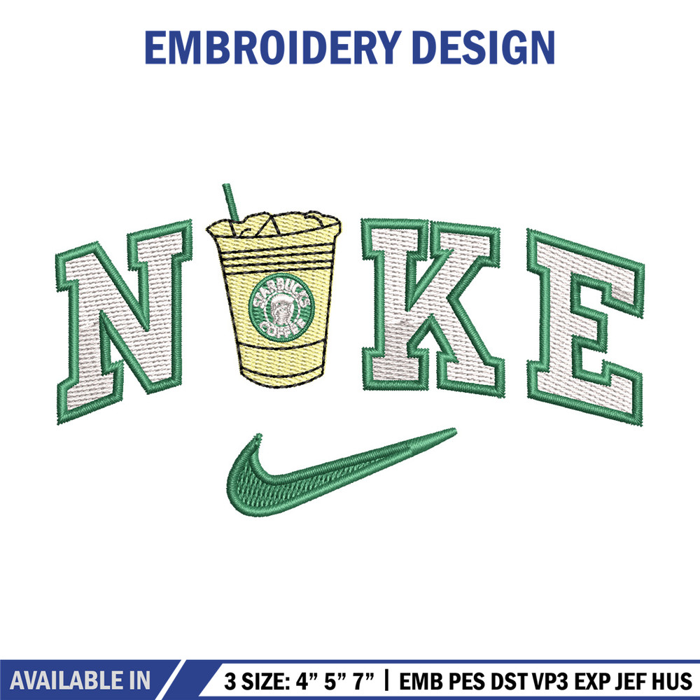 Nike coffee embroidery design, Starbuck embroidery, Nike design, Embroidery shirt, Embroidery file,Digital download.jpg