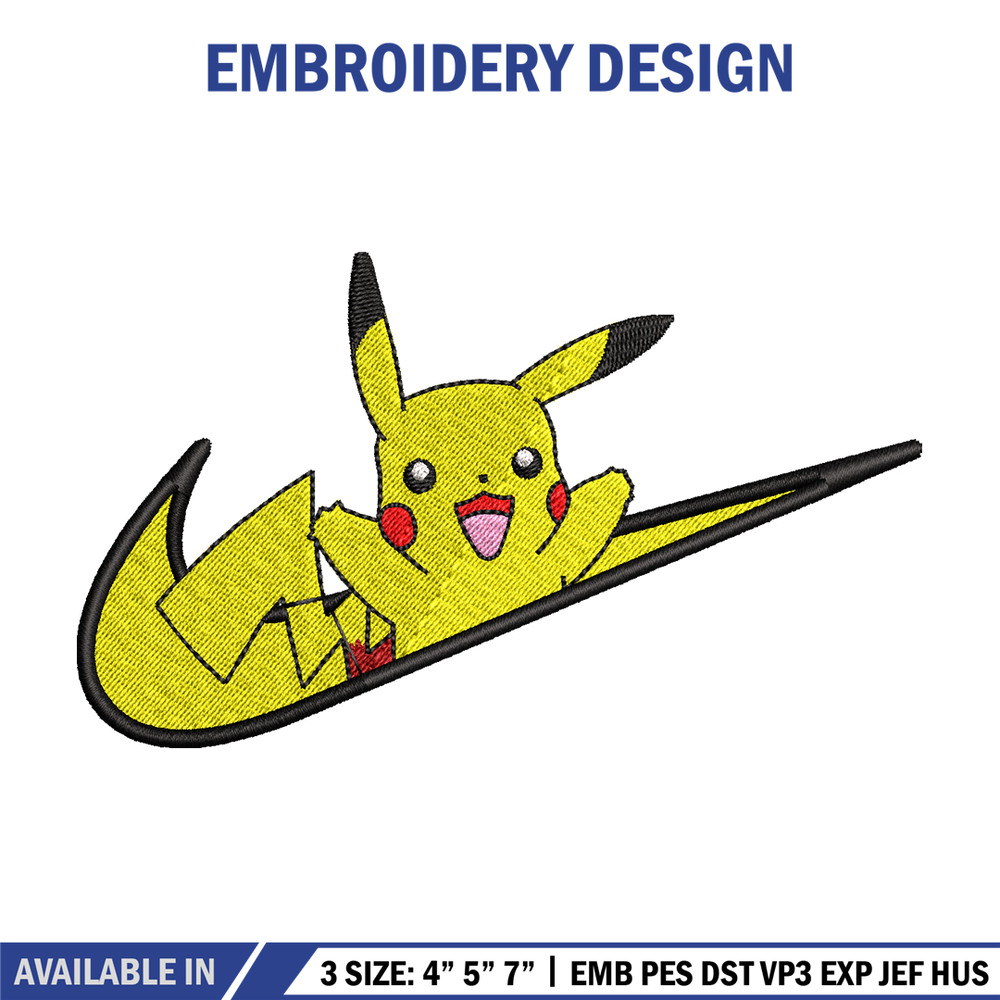 Nike Pikachu embroidery design, Pokemon embroidery, Nike design, anime design, anime shirt, Digital download.jpg