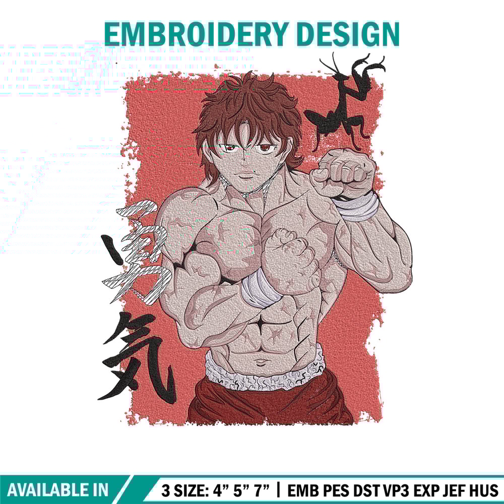 Baki poster Embroidery Design, Baki Embroidery, Embroidery File, Anime Embroidery, Anime shirt, Digital download.jpg