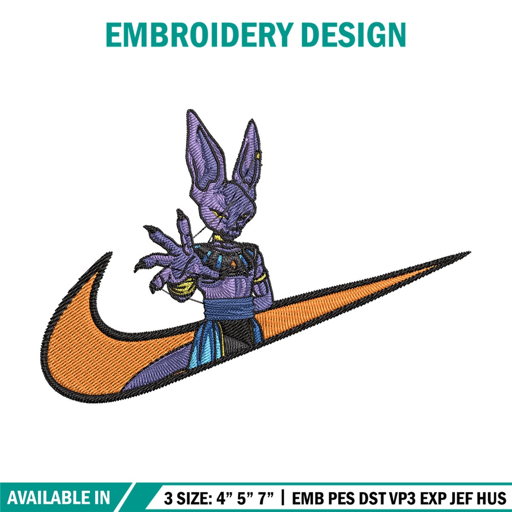 Beerus x nike Embroidery Design, Dragonball Embroidery, Embroidery File, Nike Embroidery, Anime shirt, Digital download.jpg