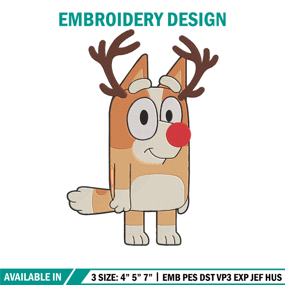 Bingo reineer Embroidery Design, Bluey Embroidery, Embroidery File, Chrismas Embroidery, Anime shirt, Digital download.jpg