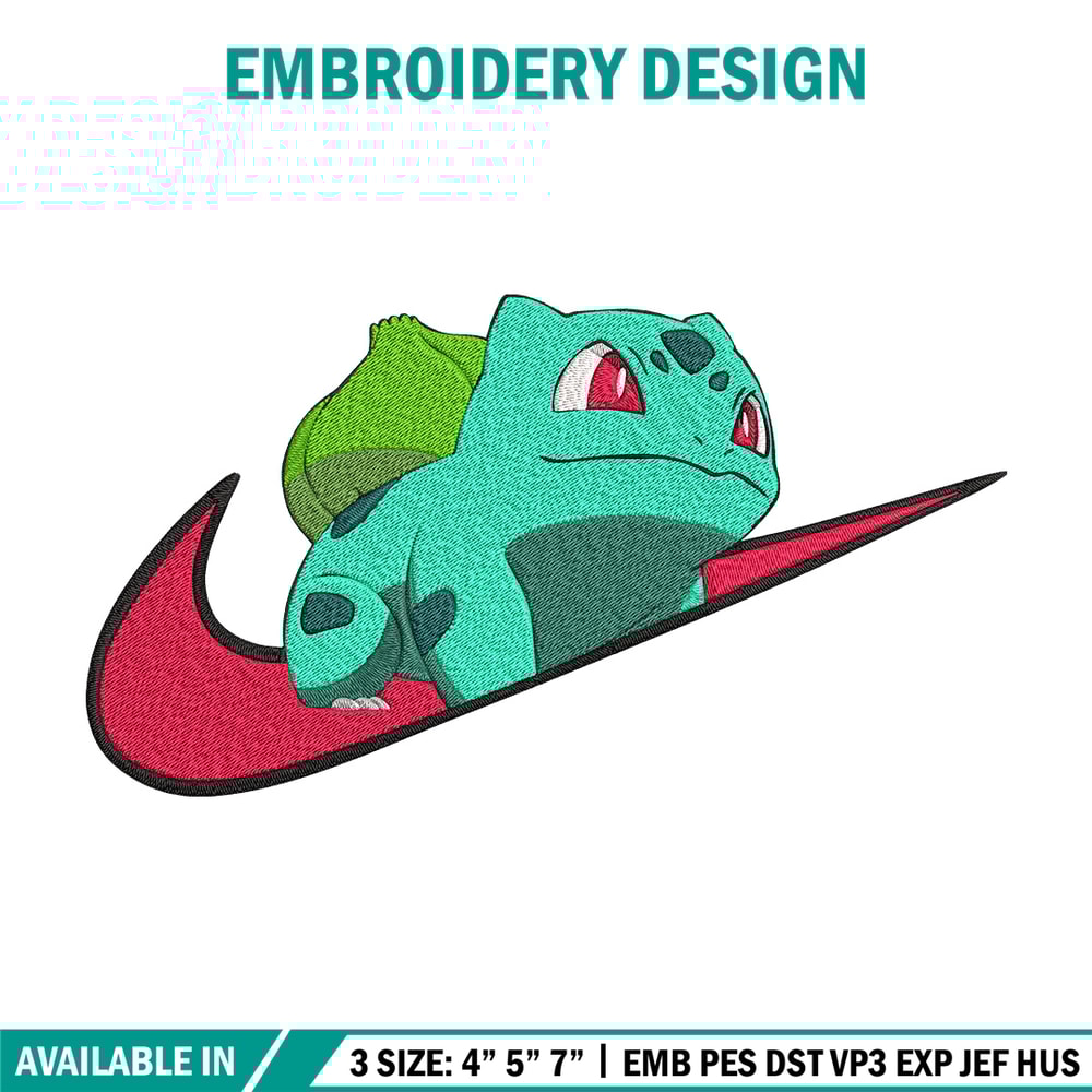 Bulbasaur x nike Embroidery Design, Pokemon Embroidery, Embroidery File, Nike Embroidery, Anime shirt, Digital download.jpg