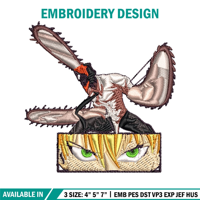Chainsaw Embroidery Design, Chainsaw man Embroidery, Embroidery File, Anime Embroidery, Anime shirt, Digital download.jpg