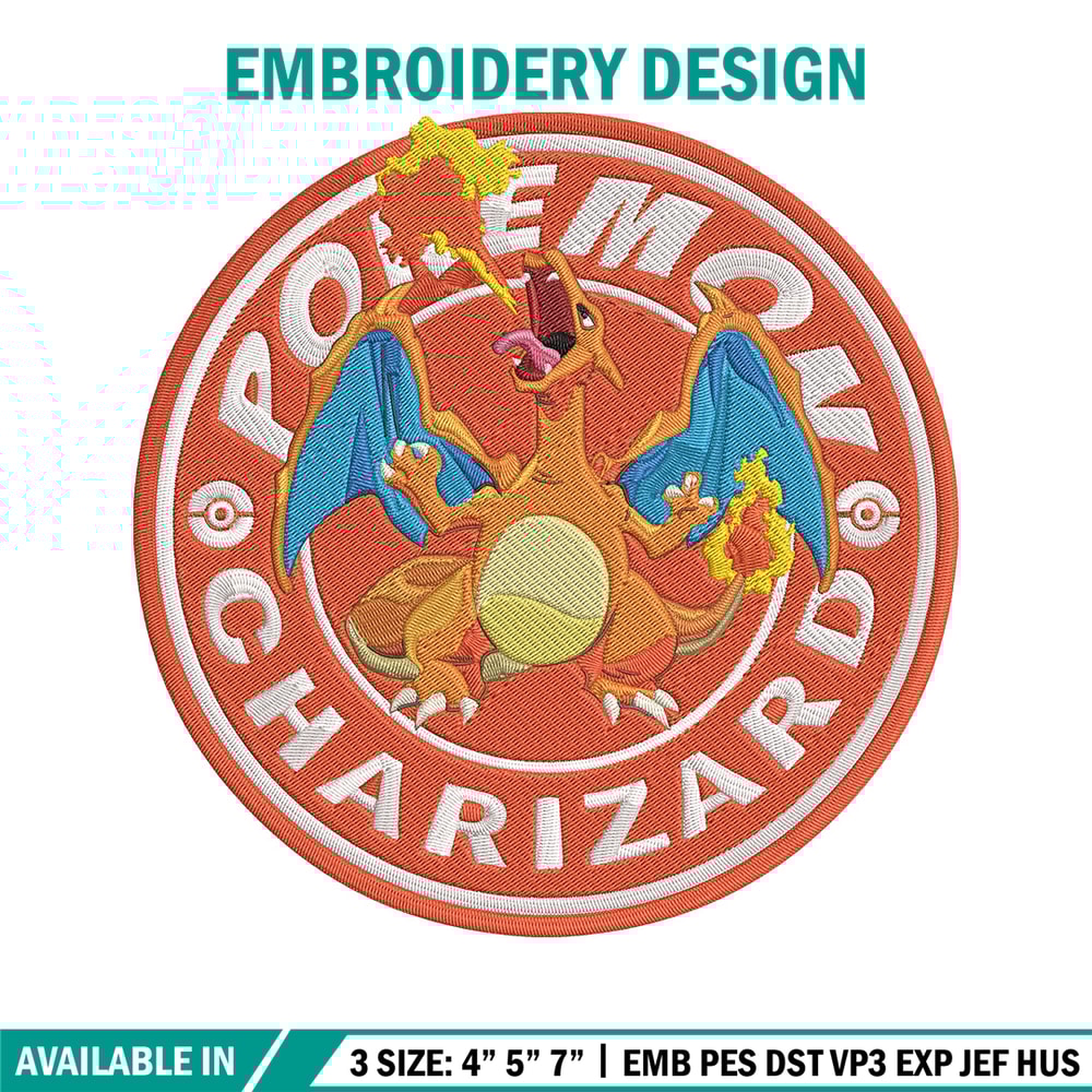 Charizard Embroidery Design, Pokemon Embroidery, Embroidery File, Anime Embroidery, Anime shirt, Digital download..jpg