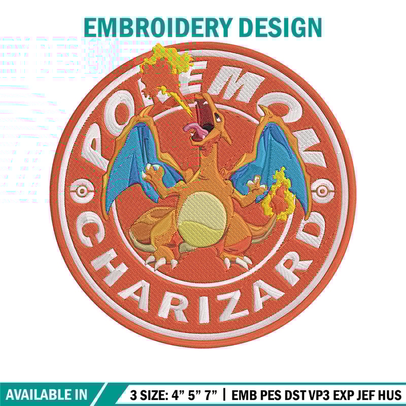Charizard Embroidery Design, Pokemon Embroidery, Embroidery File, Anime Embroidery, Anime shirt, Digital download..jpg