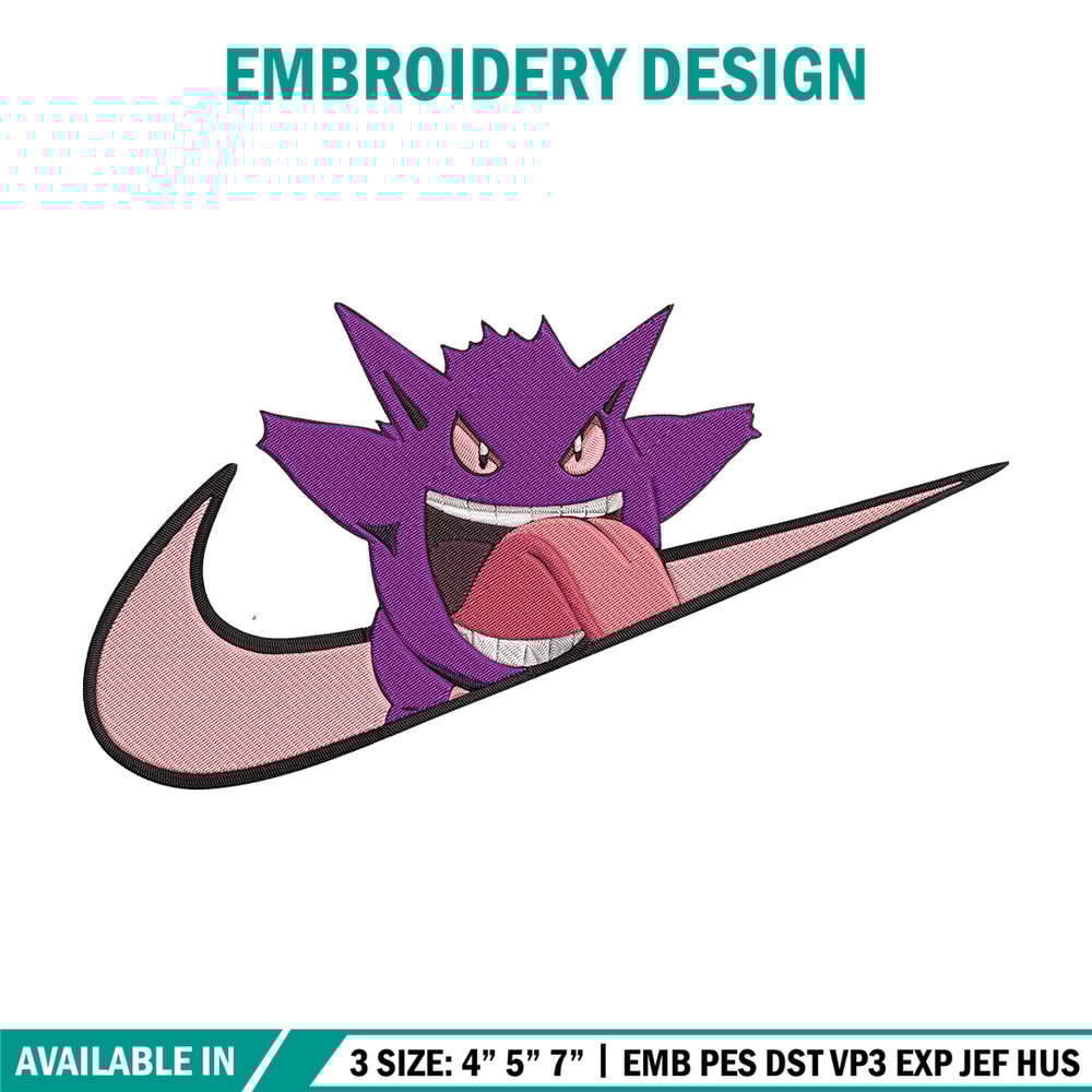 Gengar x nike Embroidery Design, Pokemon Embroidery, Embroidery File, Nike Embroidery, Anime shirt, Digital download.jpg