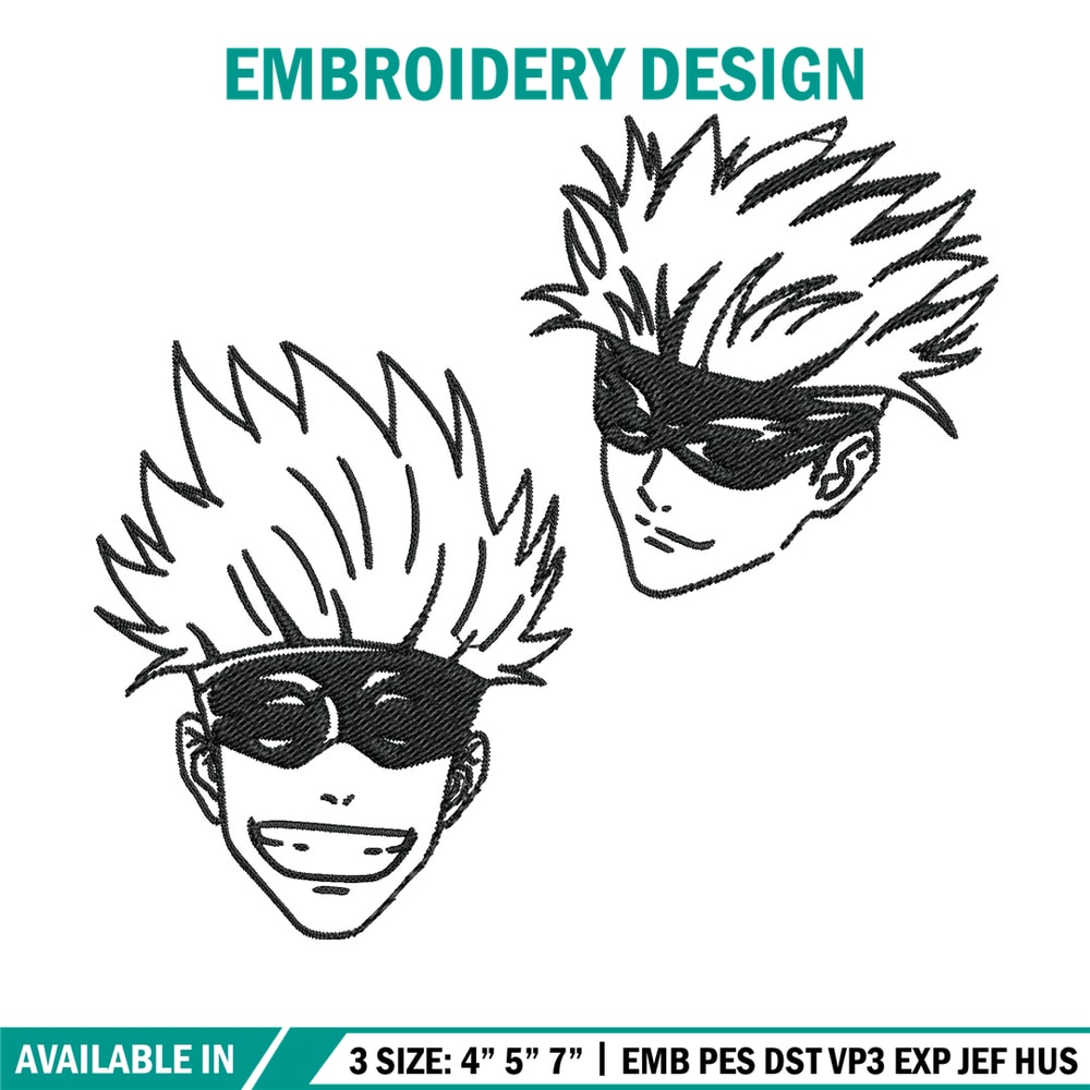 Gojo face Embroidery Design, Jujutsu Embroidery, Embroidery File, Anime Embroidery, Anime shirt, Digital download.jpg