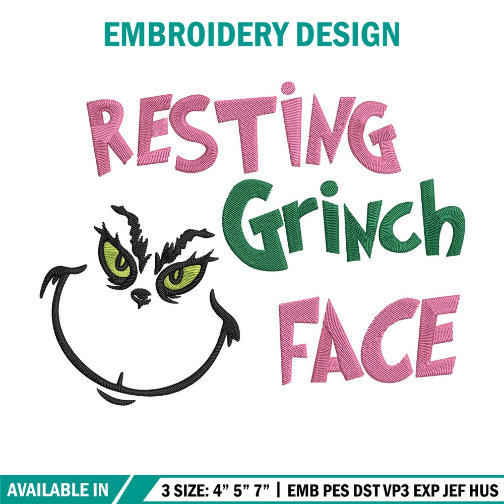 Grinch face Embroidery Design, Grinch Embroidery, Embroidery File, Chrismas Embroidery, Anime shirt, Digital download.jpg