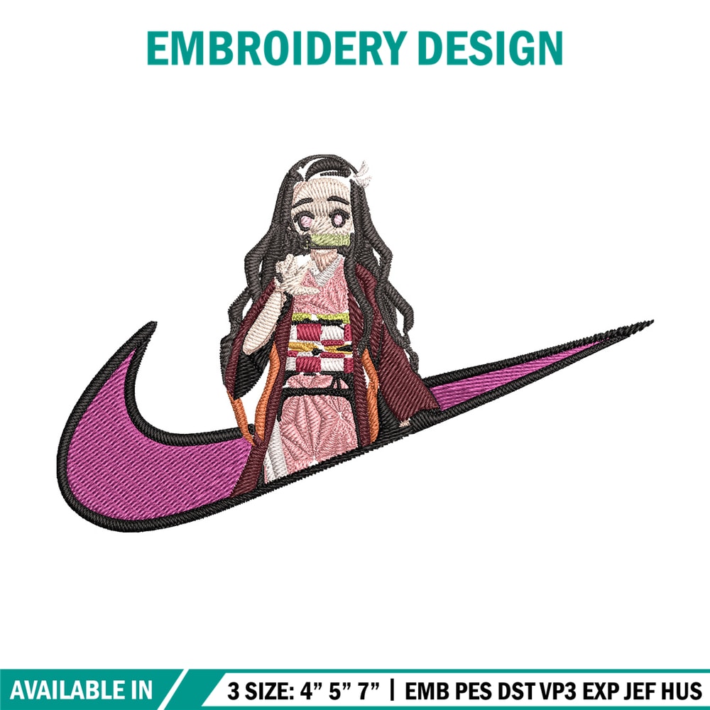 Nezuko x nike Embroidery Design, Demon slayer Embroidery,Embroidery File, Nike Embroidery, Anime shirt, Digital download.jpg