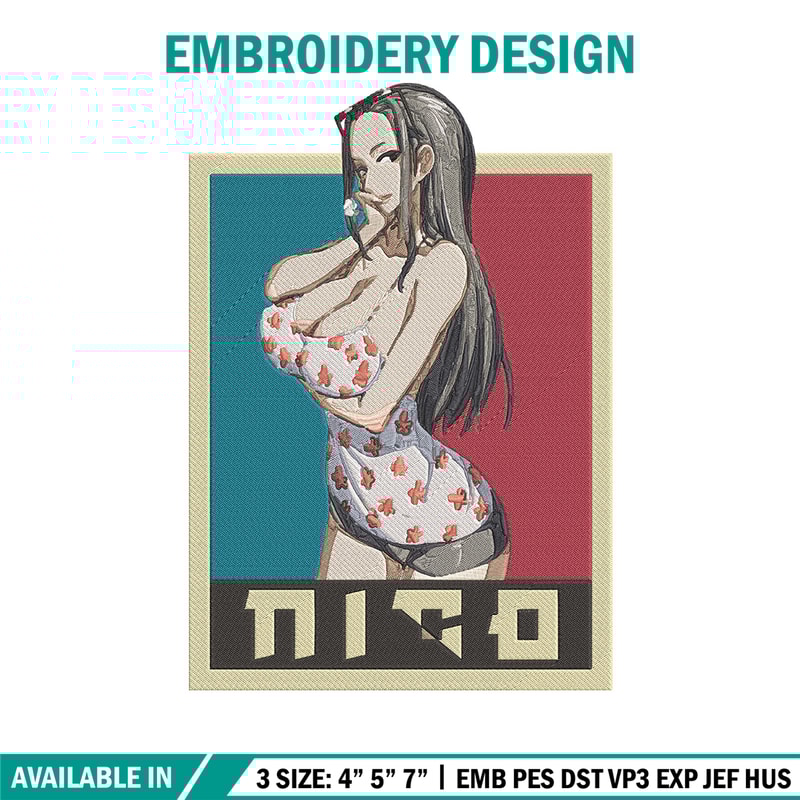 Nico Robin Embroidery Design, One piece Embroidery, Embroidery File, Anime Embroidery, Anime shirt, Digital download.jpg