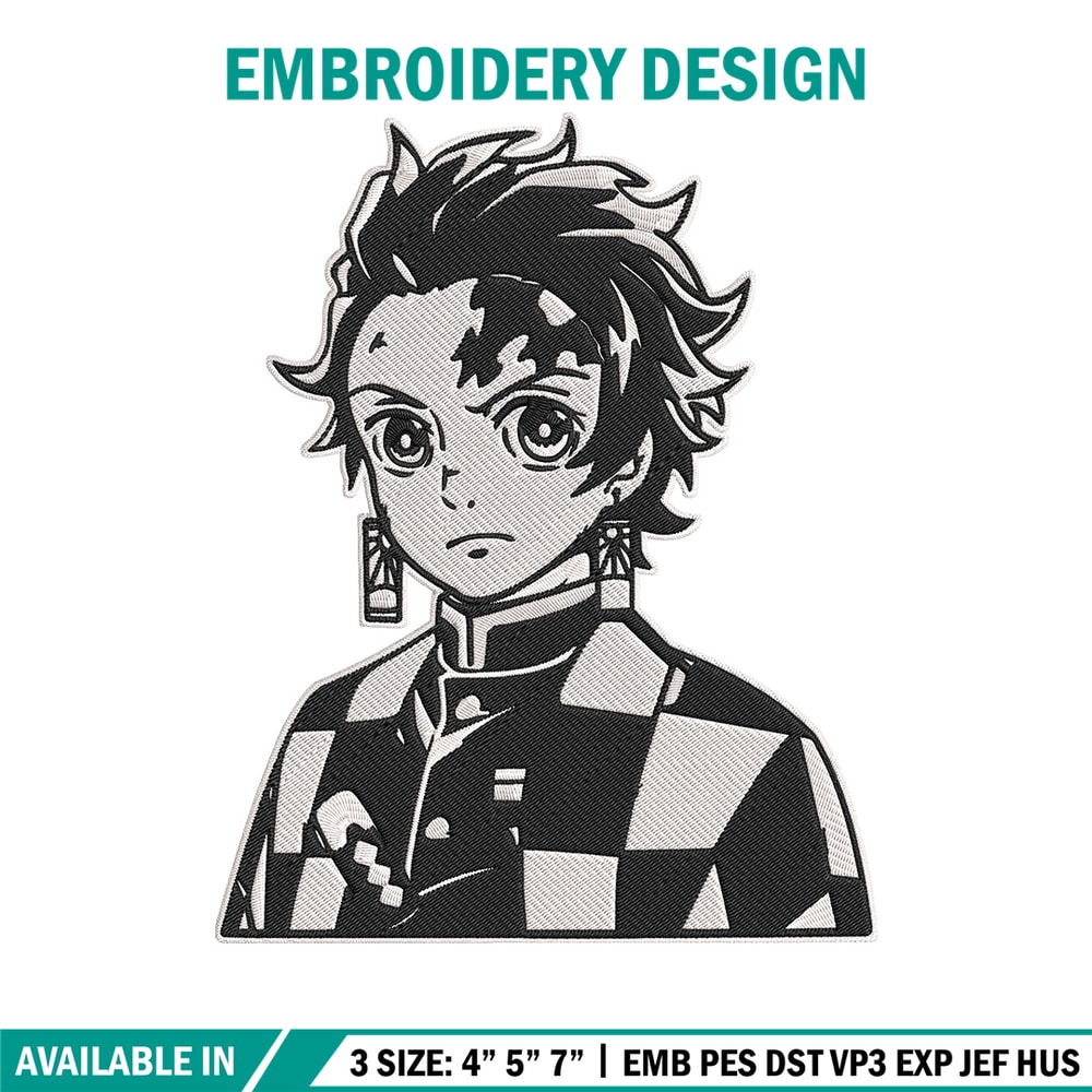 Tanjiro black white Embroidery Design, Demon slayer Embroidery, Embroidery File, Anime Embroidery, Digital download.jpg