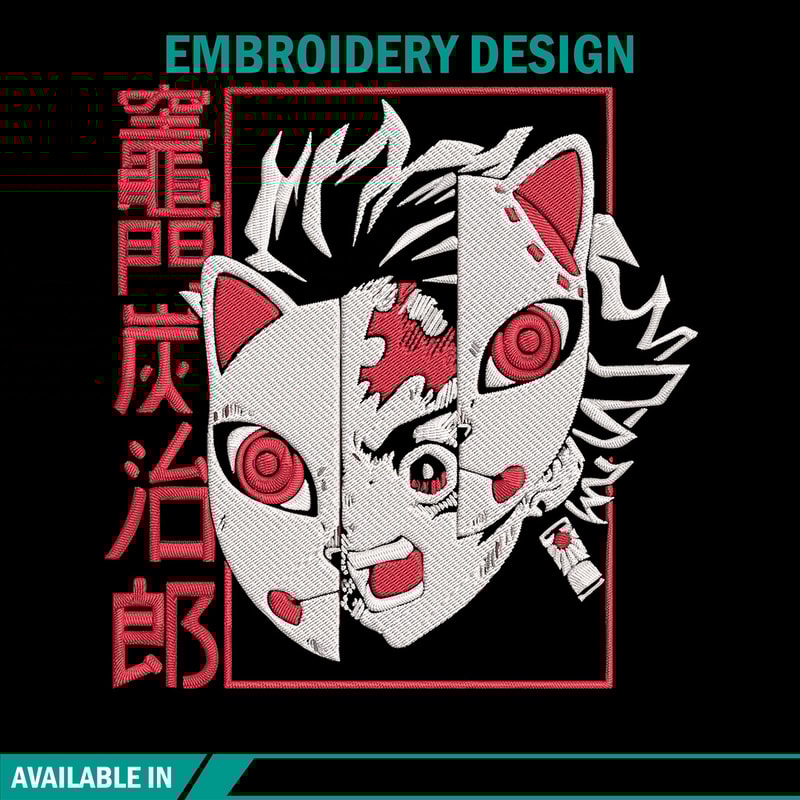 Tanjiro mask Embroidery Design, Demon slayer Embroidery, Embroidery File, Anime Embroidery, Digital download..jpg