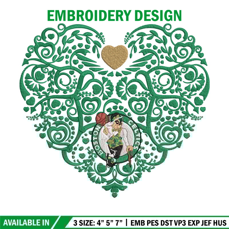 Boston Celtics heart embroidery design, NBA embroidery, Sport embroidery, Logo sport embroidery, Embroidery design.jpg