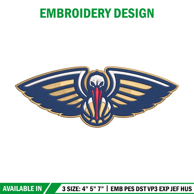 Orleans Pelicans logo embroidery design, NBA embroidery, Sport embroidery, Embroidery design, Logo sport embroidery.jpg