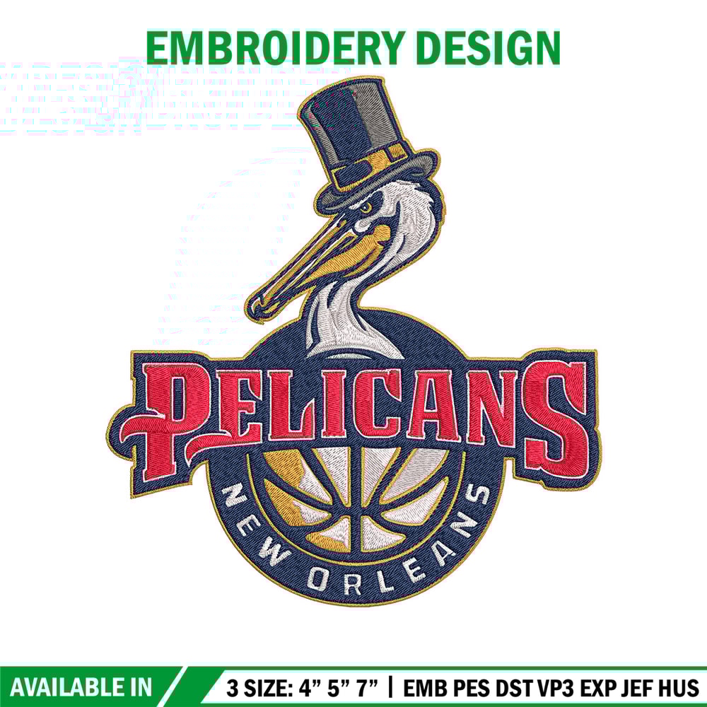 Orleans Pelicans logo embroidery design, NBA embroidery, Sport embroidery, Logo sport embroidery, Embroidery design.jpg