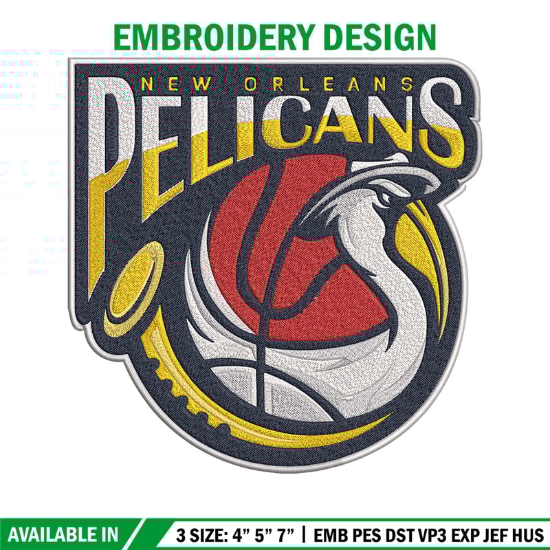 Orleans Pelicans logo embroidery design, NBA embroidery,Sport embroidery,Embroidery design,Logo sport embroidery.jpg