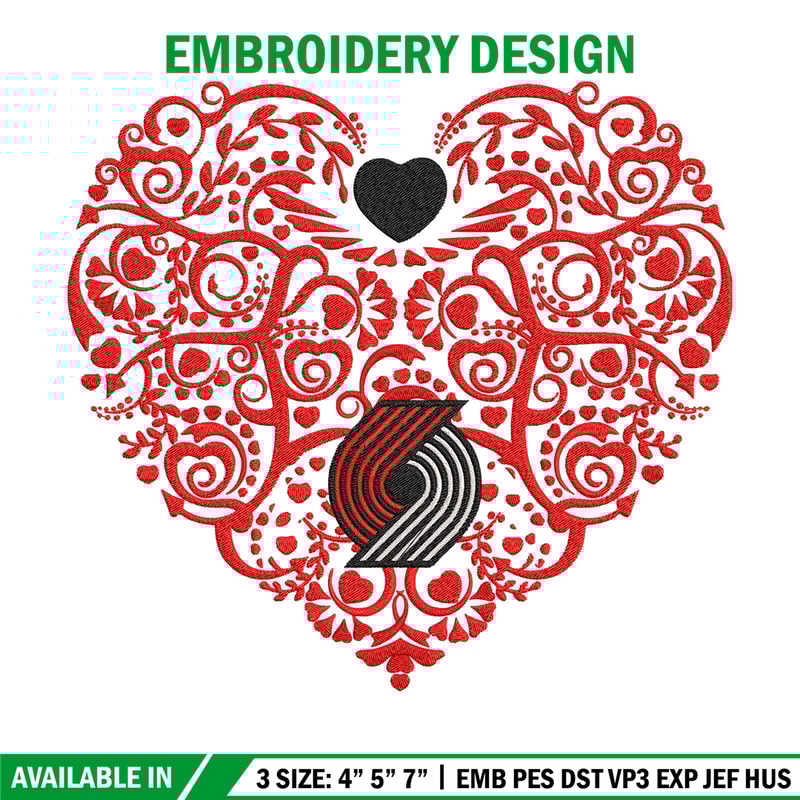 Portland Trail Blazers heart embroidery design,NBA embroidery,Sport embroidery,Embroidery design, Logo sport embroidery.jpg