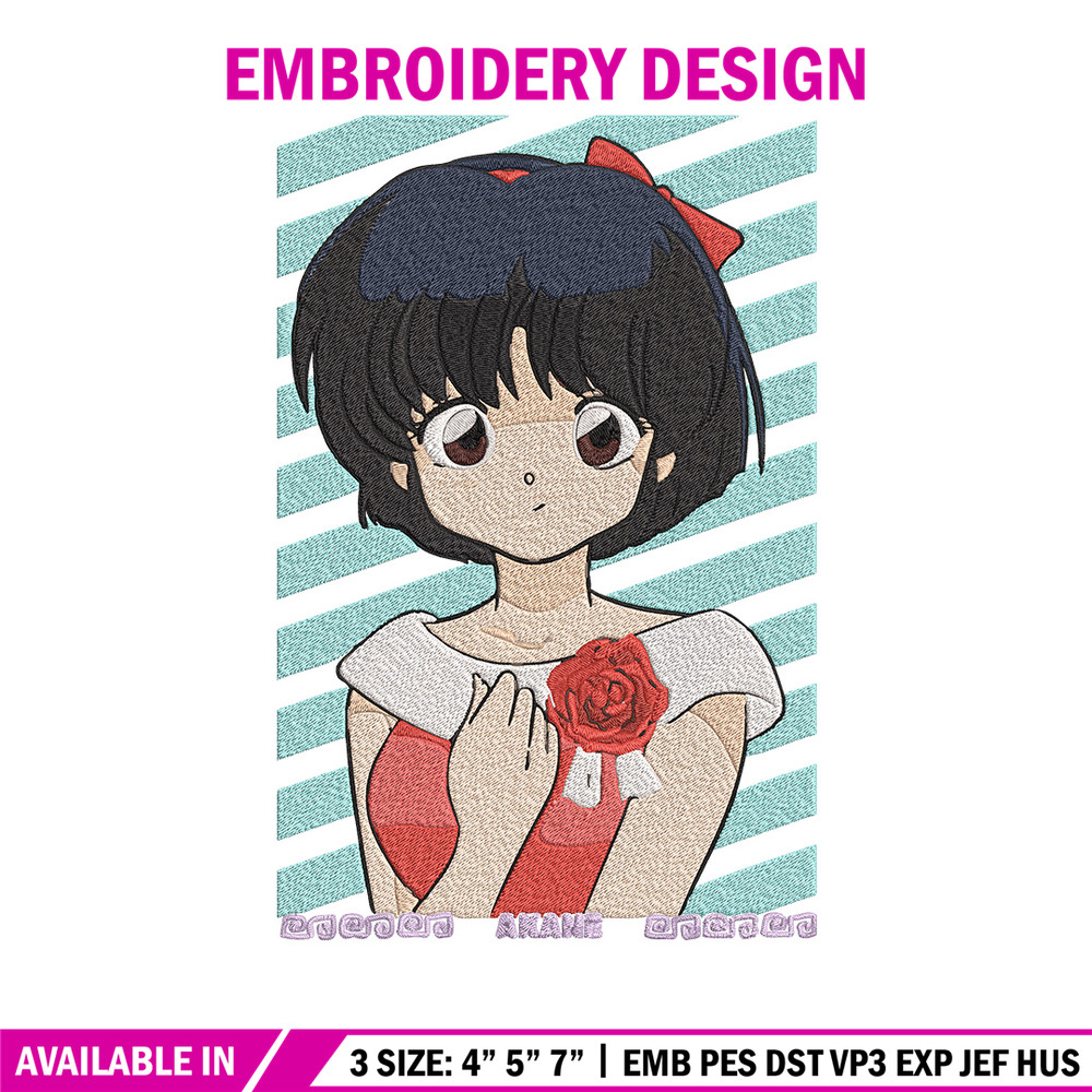 Akane Tendo Embroidery Design, Ranma Embroidery, Embroidery File, Anime Embroidery, Anime shirt, Digital download.jpg