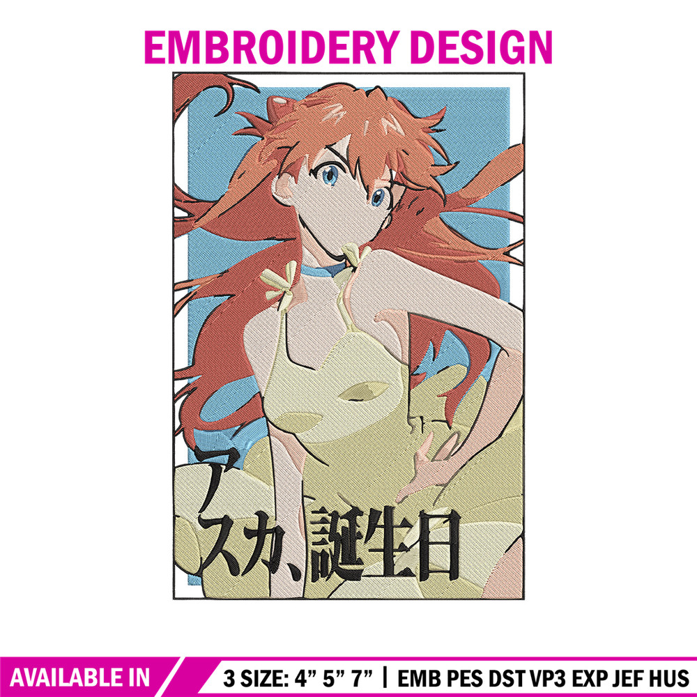 Asuka poster Embroidery Design, Evangelion Embroidery, Embroidery File, Anime Embroidery, Anime shirt, Digital download.jpg