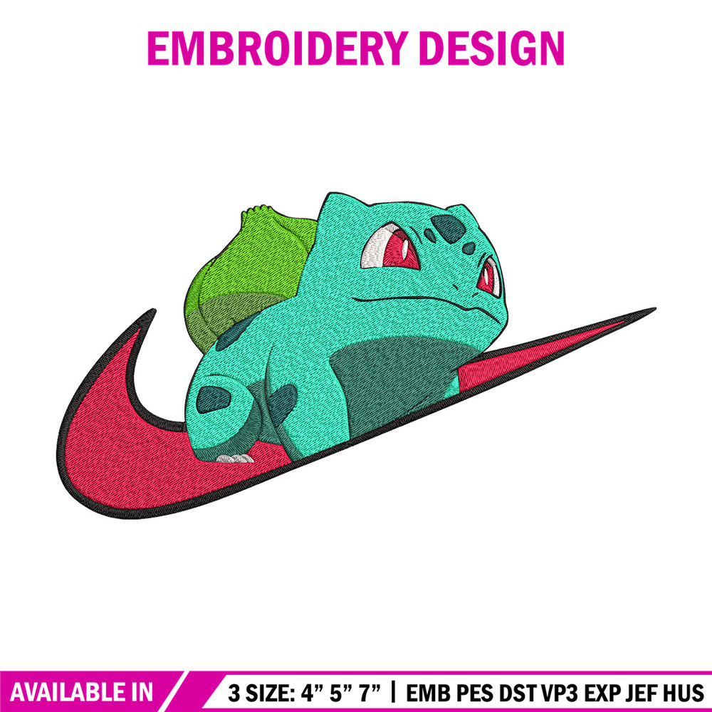 Bulbasaur x nike Embroidery Design, Pokemon Embroidery, Embroidery File, Nike Embroidery, Anime shirt, Digital download.jpg