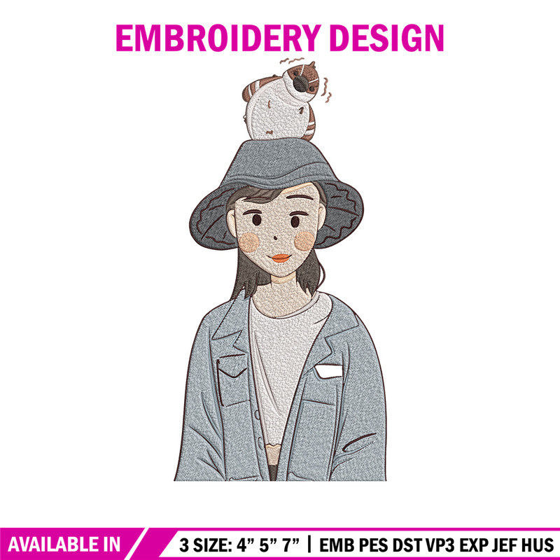 Cute girl Embroidery Design, Cartoon Embroidery, Embroidery File, Anime Embroidery, Anime shirt, Digital download.jpg