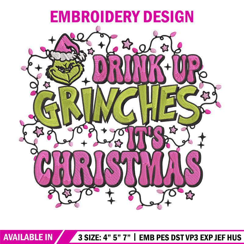 Drink up grinch Embroidery Design, Grinch Embroidery, Embroidery File, Chrismas Embroidery, Anime shirt,Digital download.jpg