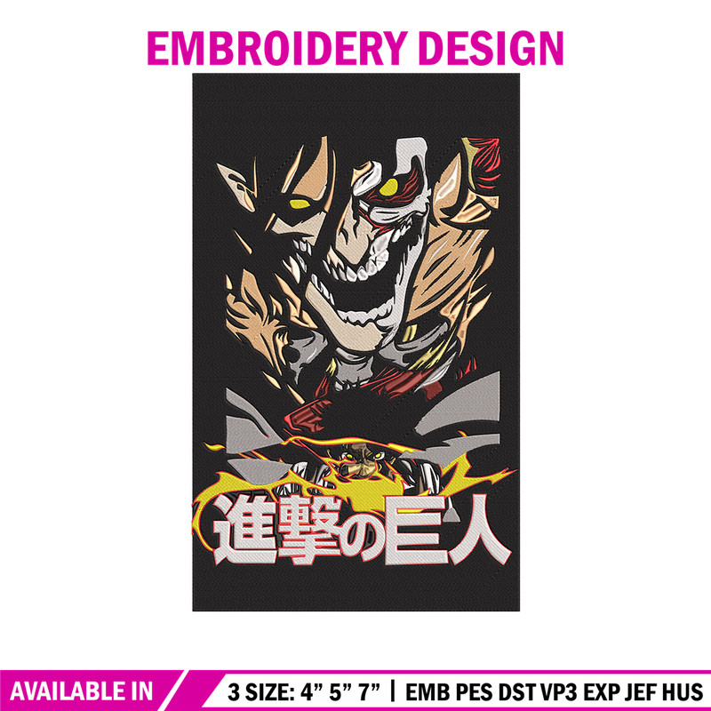 Eren poster Embroidery Design, Aot Embroidery, Embroidery File, Anime Embroidery, Anime shirt, Digital download..jpg
