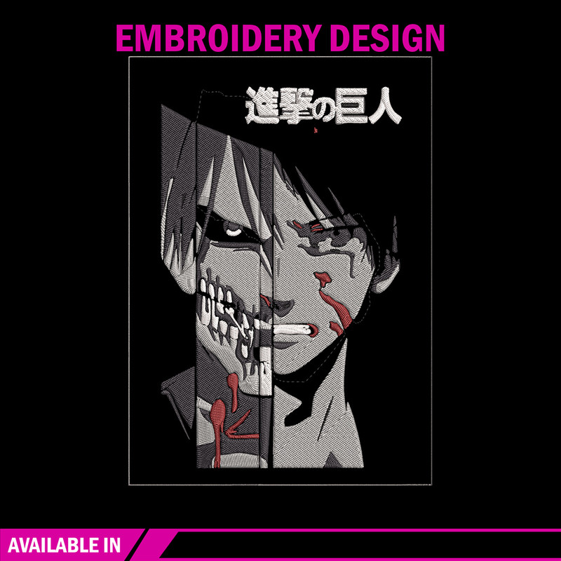 Eren Yeager Embroidery Design, Aot Embroidery, Embroidery File, Anime Embroidery, Anime shirt, Digital download.jpg