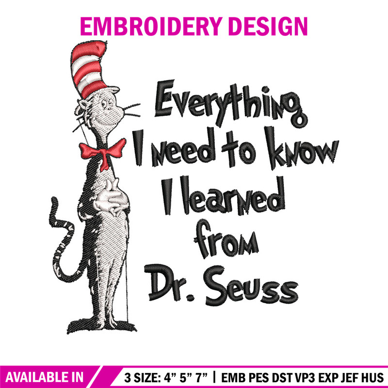 Everything I Need To Know I Learned From Embroidery Design, Dr Seuss Embroidery, Embroidery File, Digital download..jpg