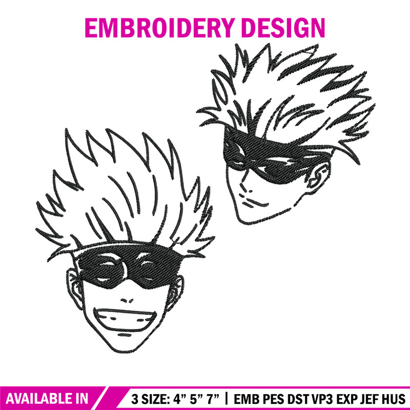 Gojo face Embroidery Design, Jujutsu Embroidery, Embroidery File, Anime Embroidery, Anime shirt, Digital download.jpg