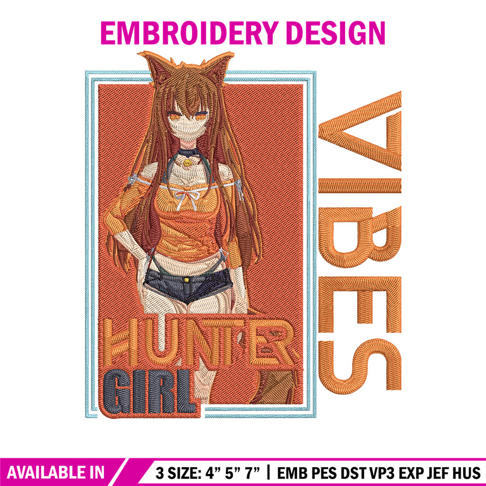 Hunter girl Embroidery Design, Cat girl Embroidery, Embroidery File, Anime Embroidery, Anime shirt,Digital download..jpg