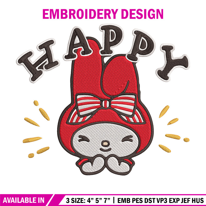 My Melody happy Embroidery Design, Hello kitty Embroidery, Embroidery File, Anime Embroidery, Digital download.jpg