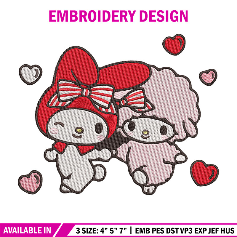My Melody love Embroidery Design, Hello kitty Embroidery, Embroidery File, Anime Embroidery,Anime shirt,Digital download.jpg