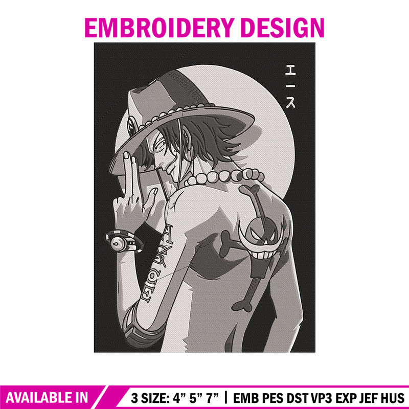 Portgas D Ace Embroidery Design, One piece Embroidery, Embroidery File, Anime Embroidery, Anime shirt, Digital download..jpg