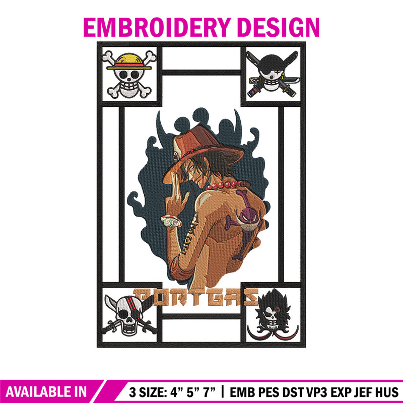 Portgas D Ace Embroidery Design, One piece Embroidery, Embroidery File, Anime Embroidery, Anime shirt, Digital download.jpg