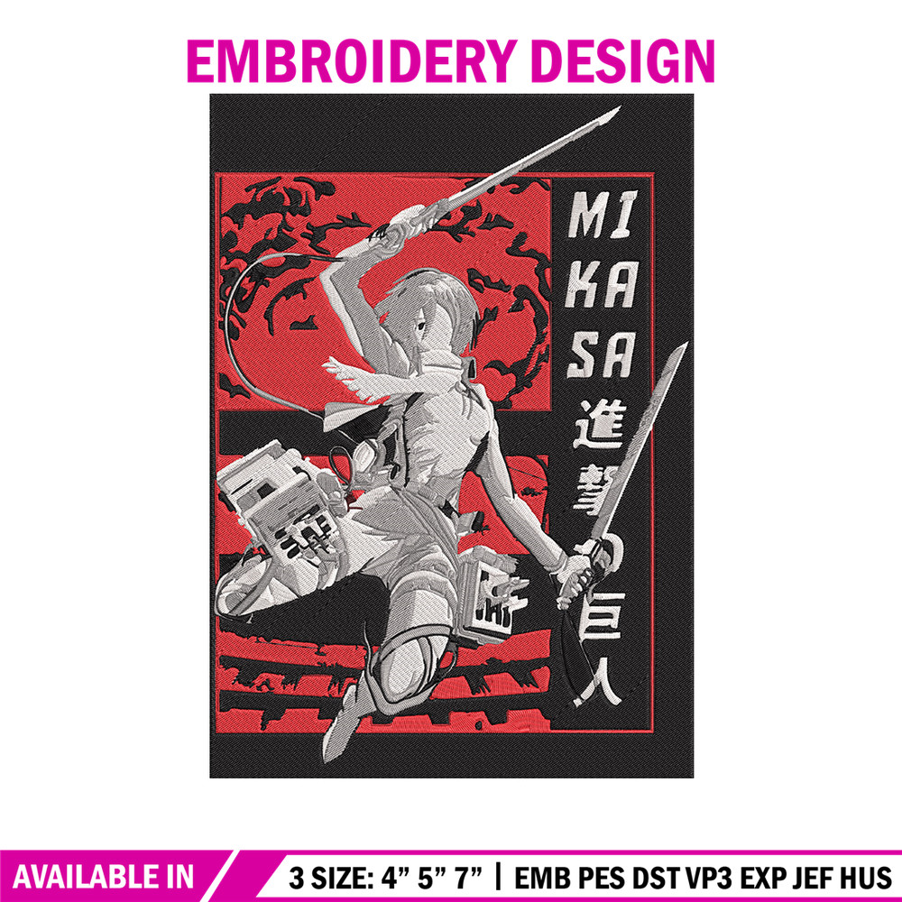 Poster Mikasa Embroidery Design, Aot Embroidery, Embroidery File, Anime Embroidery, Anime shirt, Digital download.jpg