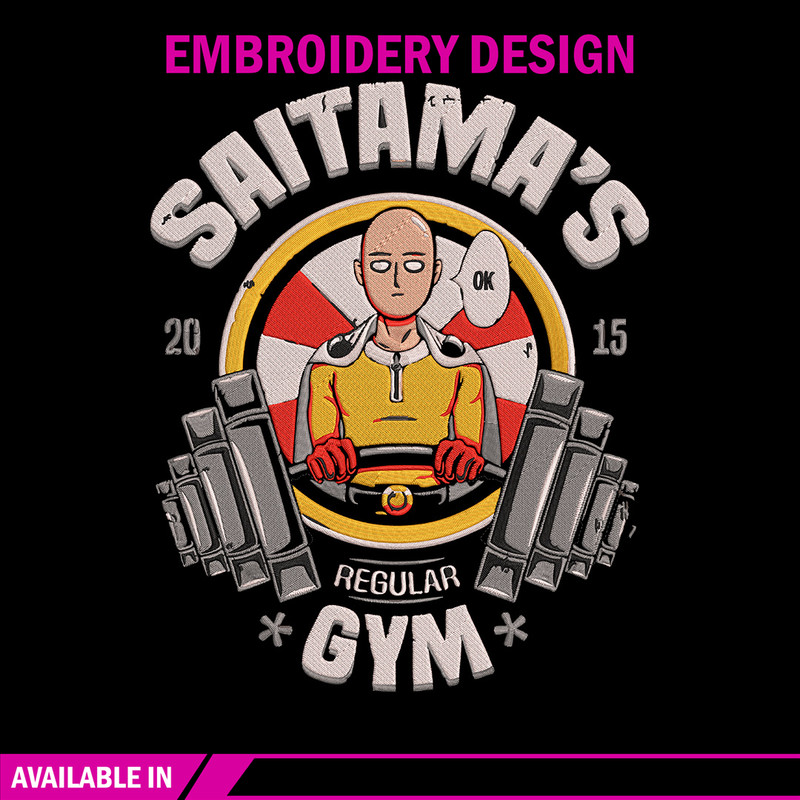 Saitama gym Embroidery Design, One punch man Embroidery, Embroidery File, Anime Embroidery,Anime shirt, Digital download.jpg