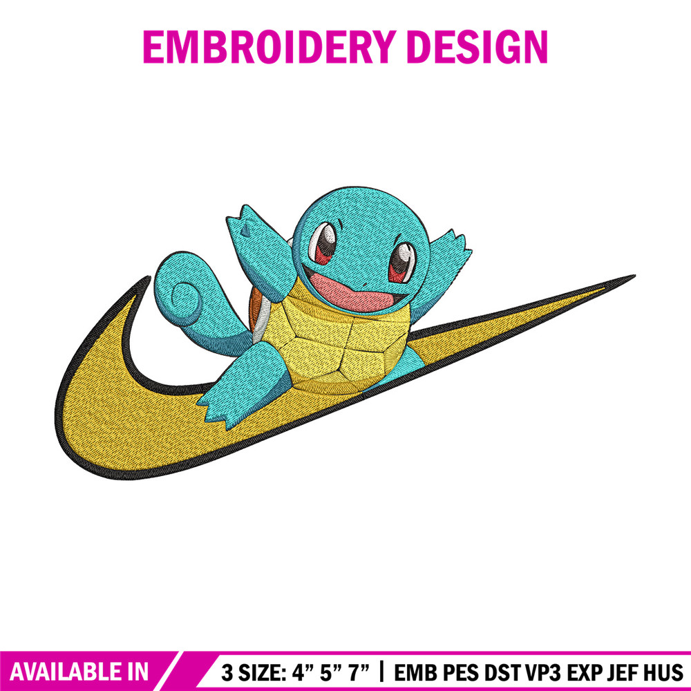 Squirtle x nike Embroidery Design, Pokemon Embroidery, Embroidery File, Nike Embroidery, Anime shirt, Digital download.jpg