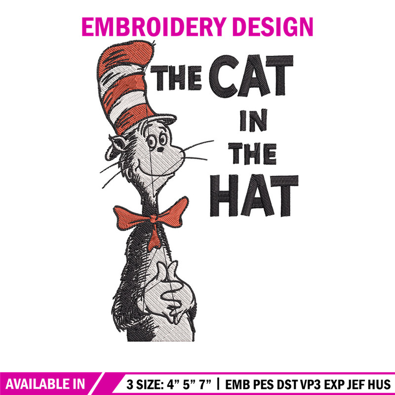 The Cat in the Hat Embroidery Design, Dr seuss Embroidery, Embroidery design, Embroidery File, Digital download..jpg