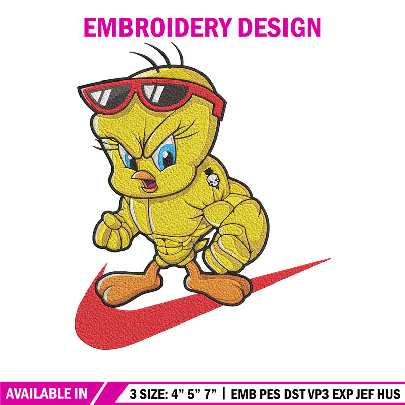 Tweety nike Embroidery Design, Tweety Embroidery, Embroidery File, Nike Embroidery, Anime shirt, Digital download.jpg