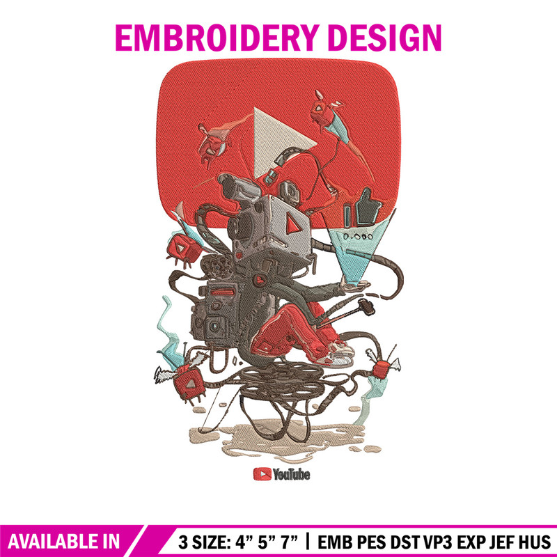 Youtube logo Embroidery Design, Youtube Embroidery, Embroidery File, Anime Embroidery, Anime shirt, Digital download.jpg
