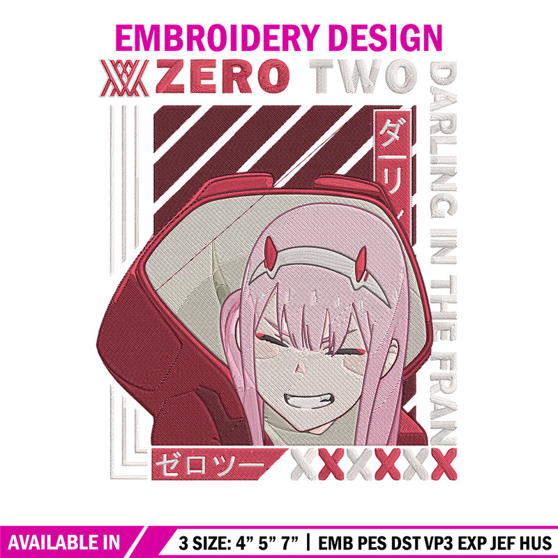 Zero two Embroidery Design, Darling in the fran Embroidery,Embroidery File,Anime Embroidery,Anime shirt,Digital download.jpg
