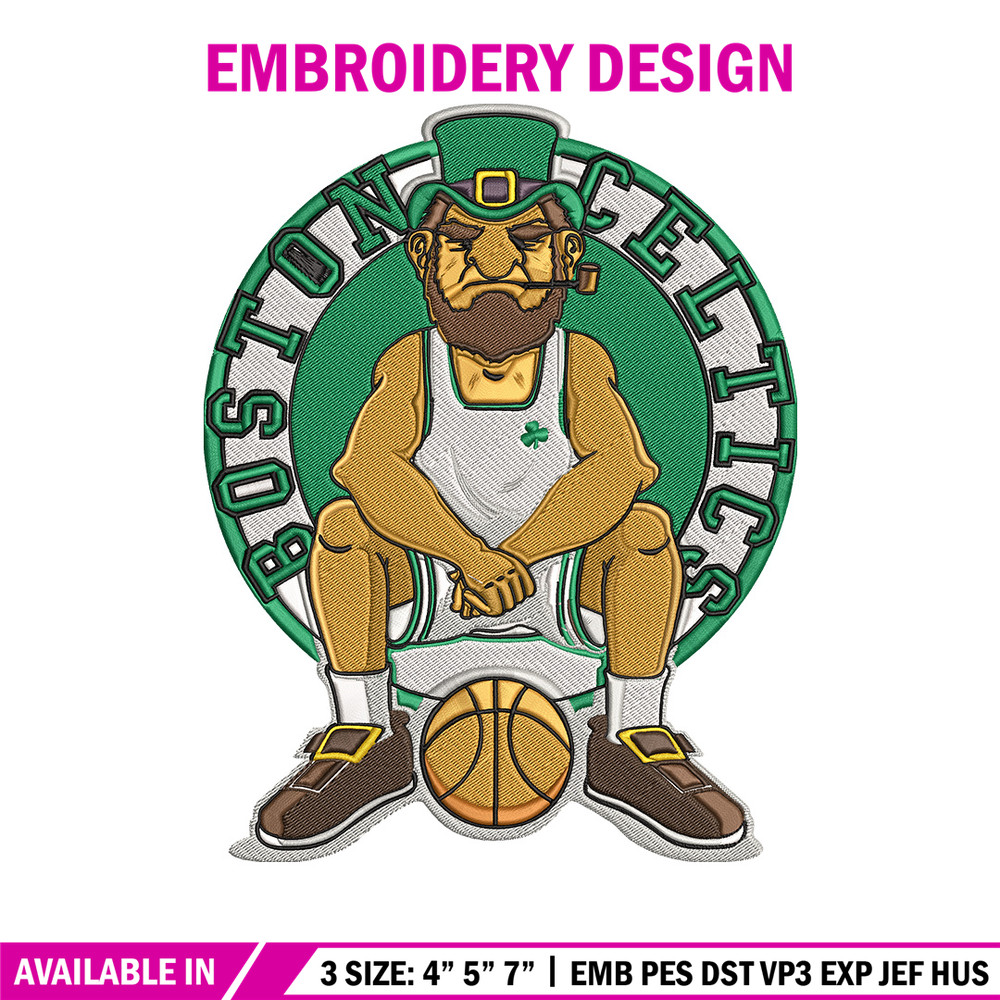 Boston Celtics mascot embroidery design, NBA embroidery, Sport embroidery, Logo sport embroidery, Embroidery design.jpg