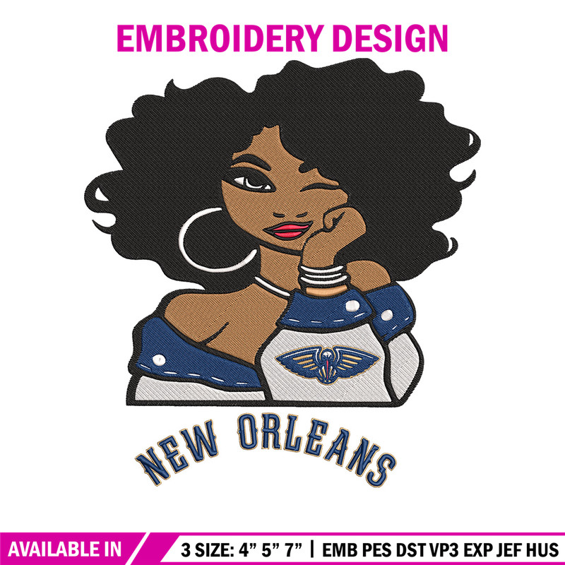 Orleans Pelicans girl embroidery design, NBA embroidery,Sport embroidery, Logo sport embroidery,Embroidery design..jpg