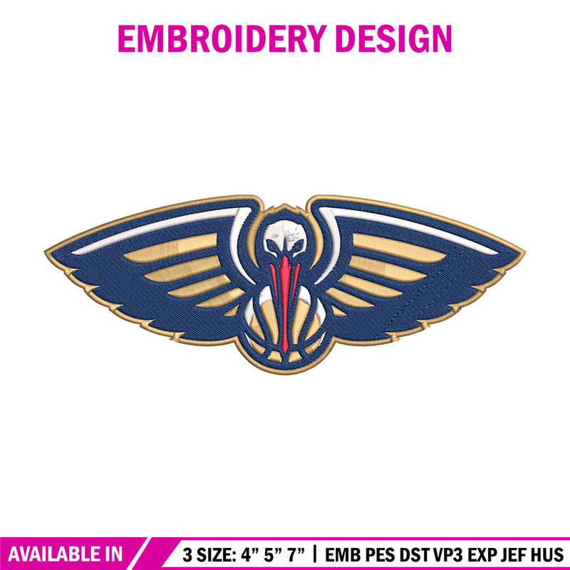 Orleans Pelicans logo embroidery design, NBA embroidery, Sport embroidery, Embroidery design, Logo sport embroidery.jpg