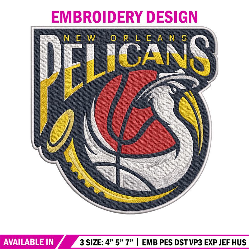 Orleans Pelicans logo embroidery design, NBA embroidery,Sport embroidery,Embroidery design,Logo sport embroidery.jpg
